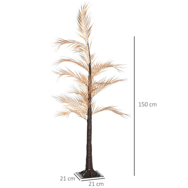 HOMCOM Árvore Palmeira com 150 Luzes LED IP44 Branco Quente Árvore Decorativa para Festas Interior 21x21x150cm Dourado