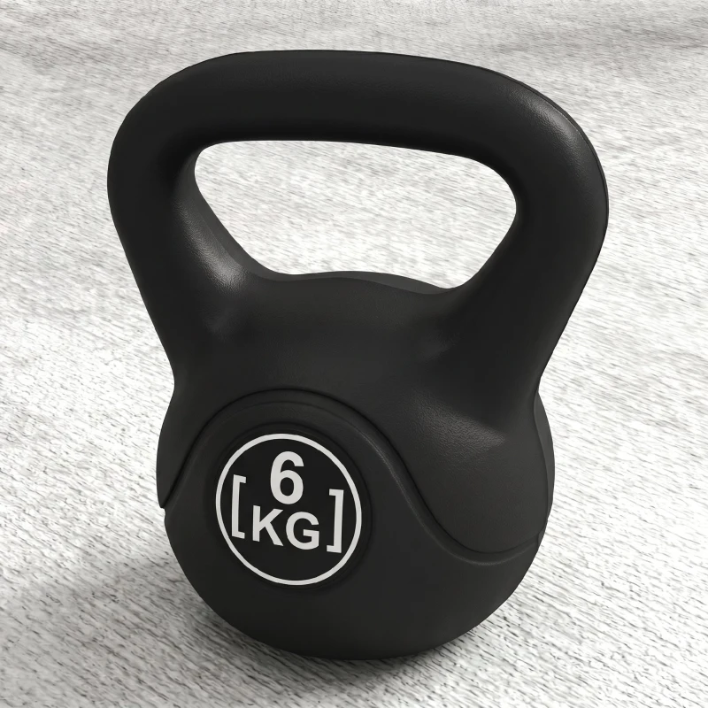 HOMCOM Kettlebell 6kg din plastic și nisip cu bază plată și mâner, 20x13x22 cm, negru