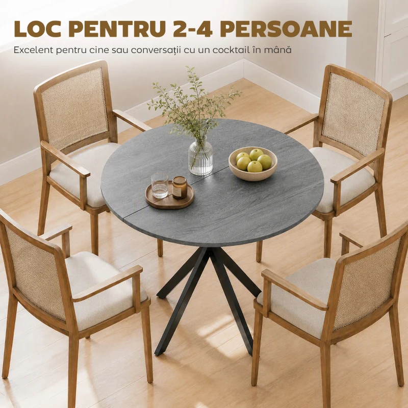 HOMCOM Masă rotundă de dining în stil industrial, cu picioare în cruce din oțel, Ø80 x 75 cm, gri