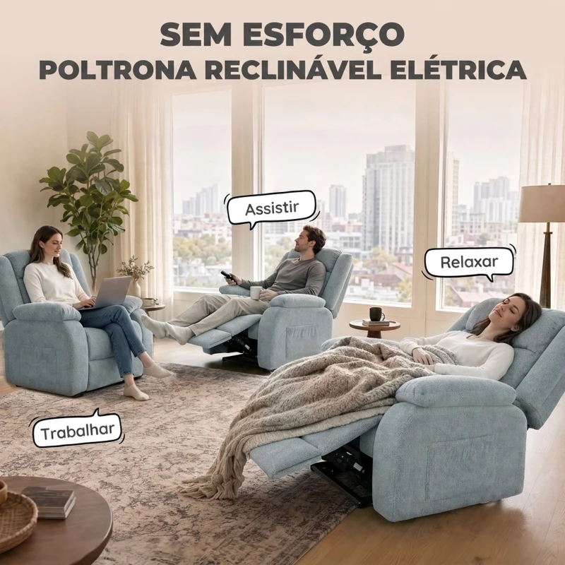 HOMCOM Cadeirão Relax Reclinável Elétrico em Tecido Efeito Linho com Molas, Apoio para os Pés, Telecomando, USB e 2 Bolsos Laterais Verde