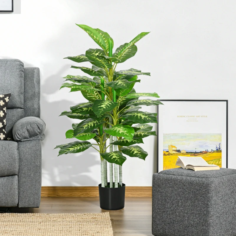 HOMCOM Plantă Artificială Decorativă, Înaltă de 120 cm, cu Ghiveci Negru pentru Interior și Exterior(m-2)