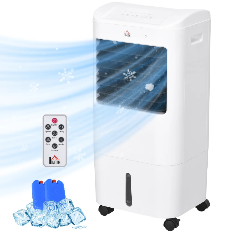 HOMCOM Enfriador de Aire con 3 Velocidades Temporizador 7,5h Tanque de Agua 15L Apto para 15-20 ㎡ 37x32x78 cm Blanco