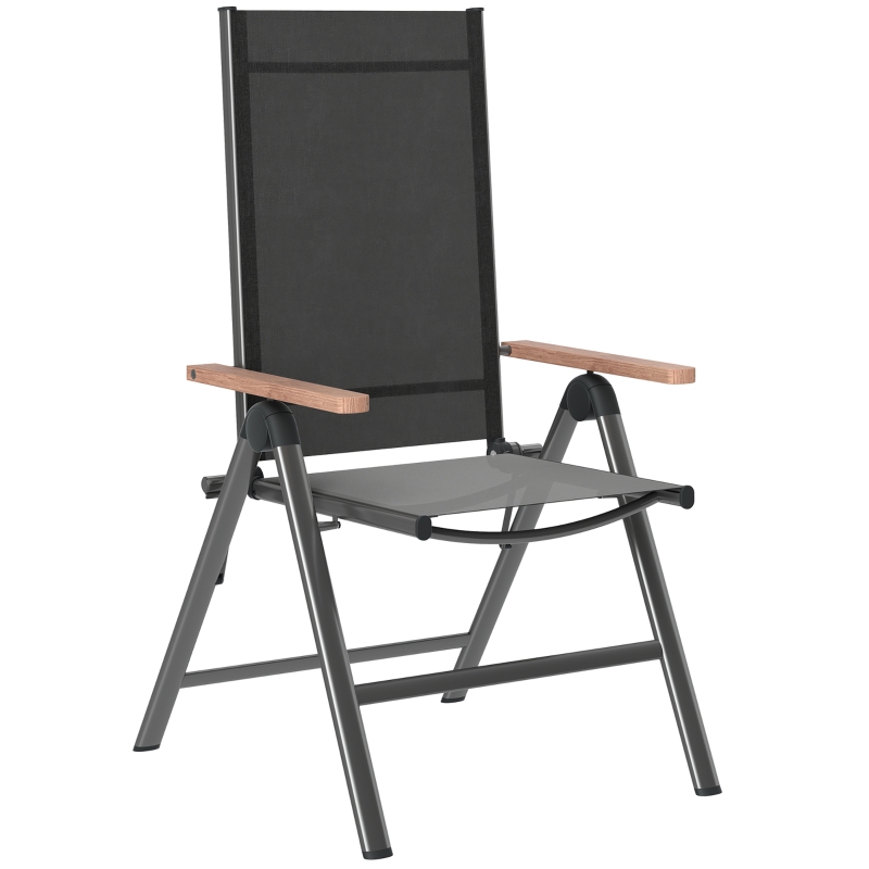 Outsunny Gartenstuhl aus Stahl Klappstuhl mit Armlehnen klappbar Balkonstuhl 120kg Belastbar 60 x 73 x 108cm Schwarz