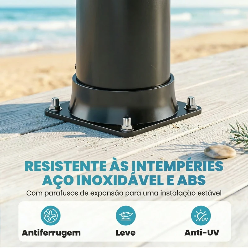 Outsunny Duche Solar de Jardim 40 L com Chuveiro de Mão Torneira para Pés Água Fria e Quente até 60 °C Ligação a Mangueira 19,5x19,5x218,5 cm Preto