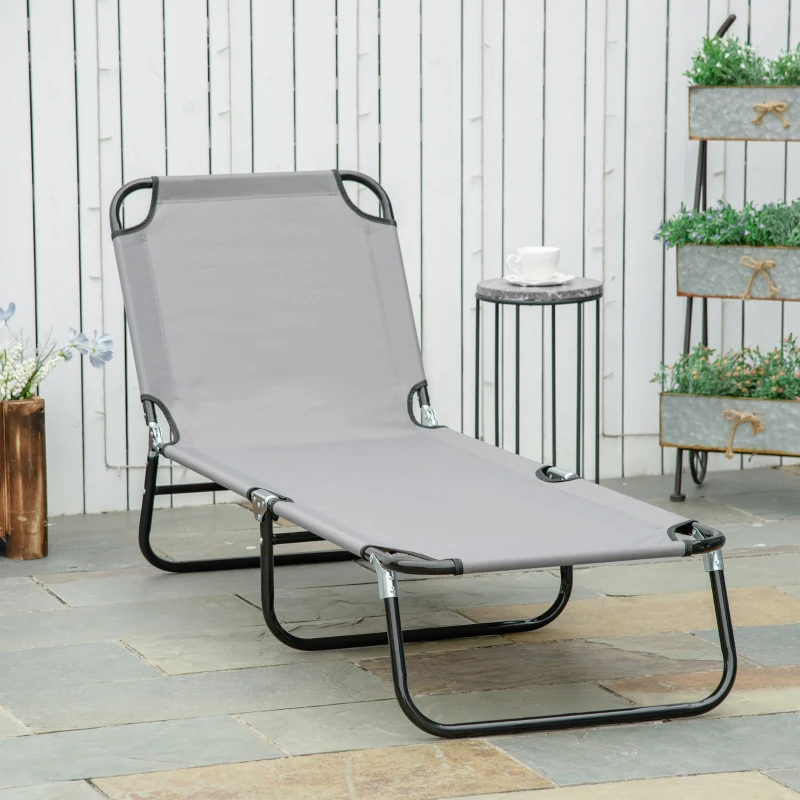 Outsunny Espreguiçadeira Dobrável Reclinável com Ângulo Ajustável de 3 Posições para Exterior Carga 120 kg 188x56x28 cm Cinza