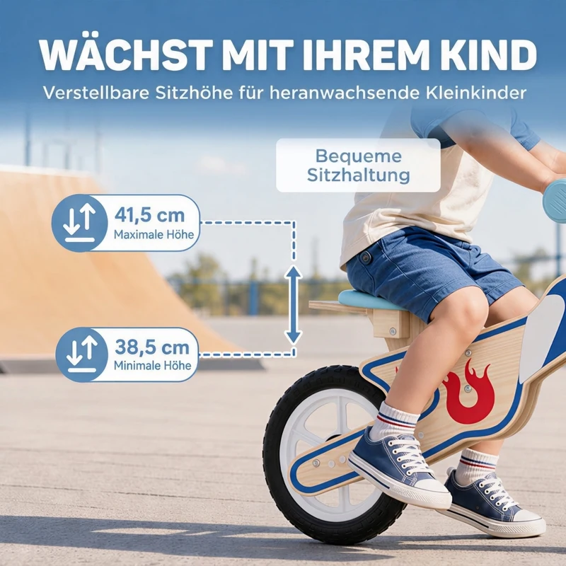 AIYAPLAY Kinder Laufrad 3-5 Jahre Baby bis 50 kg Holz Lauflernrad mit EVA-Rädern Höhenverstellbarer Sitz Naturholz