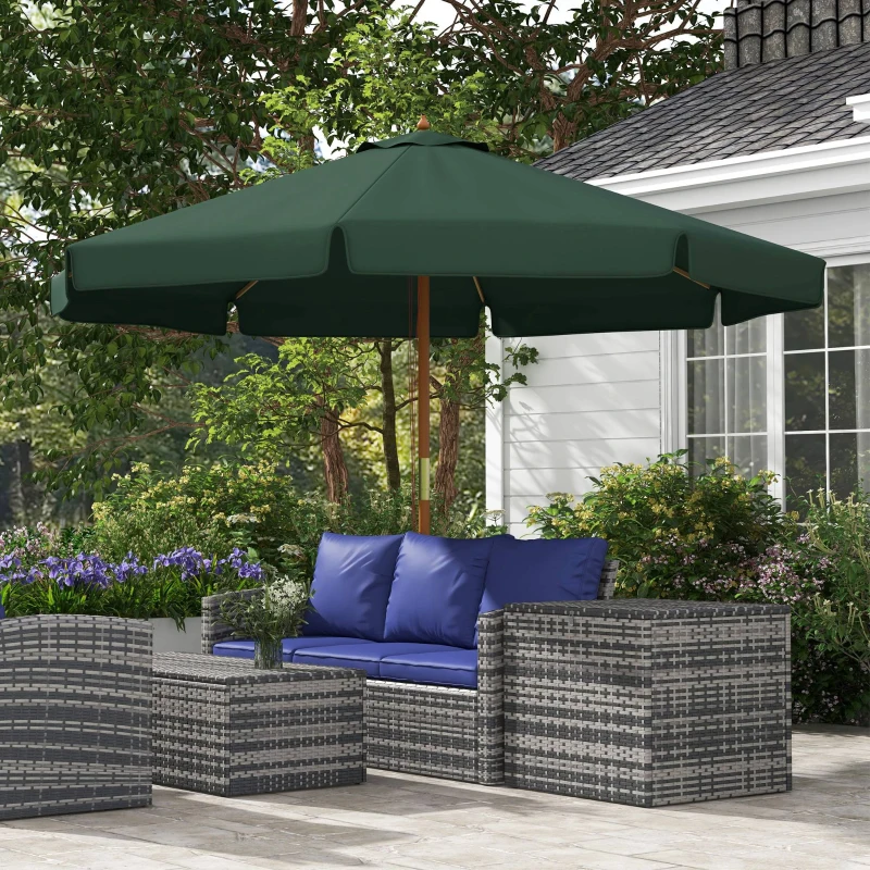 Outsunny Chapéu de Sol de Jardim Ø325x250 cm Chapéu de Sol de Madeira com Sistema de Polea e 8 Hastes de Bambú Verde