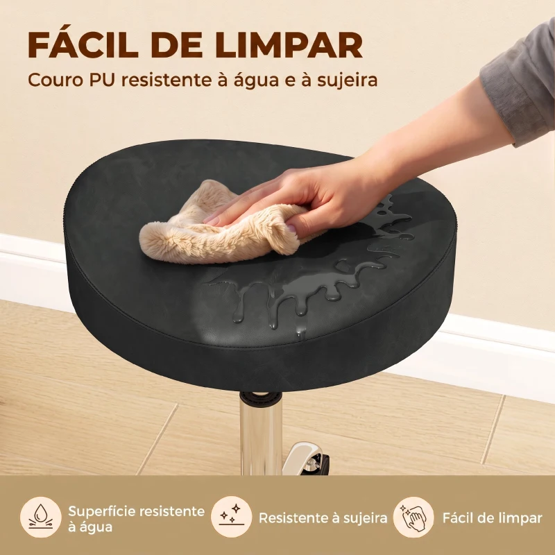 HOMCOM Banco Giratório com Rodas e Altura Ajustável em Pele Sintética com Assento Acolchoado para Spa, Escritório e Estúdio de Tatuagens Preto