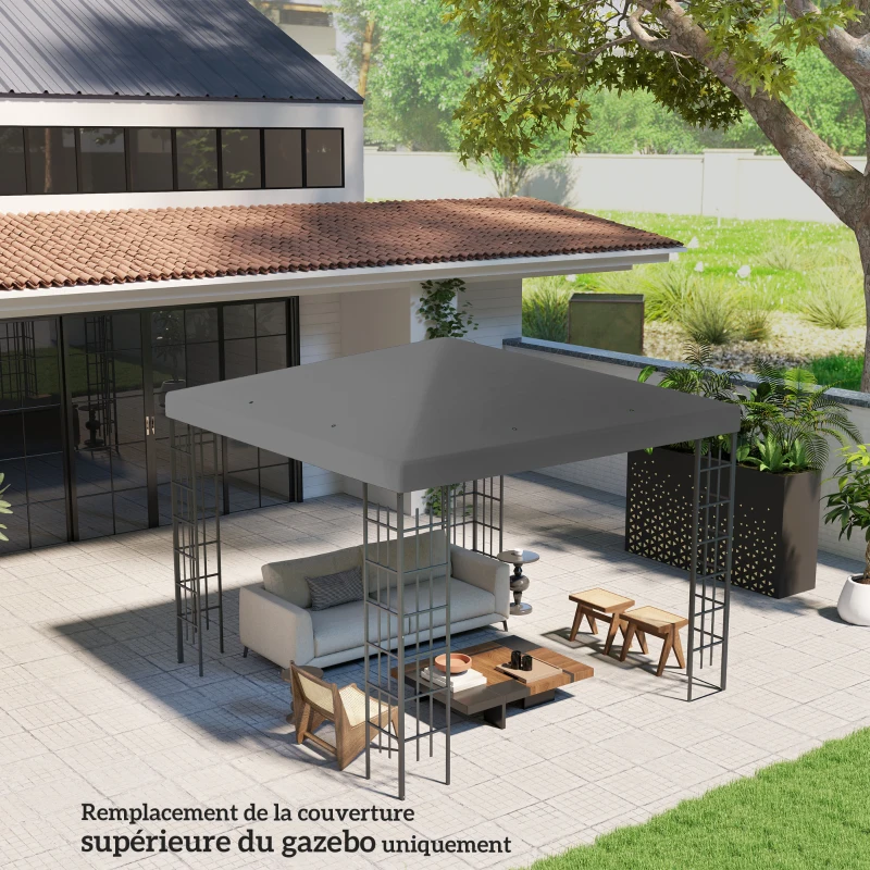 Outsunny Toile de rechange pour pavillon toile de tonnelle trous de drainage protection solaire UPF30+ 3 x 3 m gris foncé