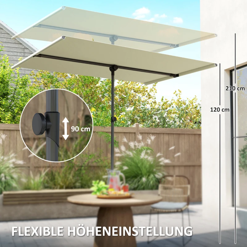 Outsunny Sonnenschirm 180 Grad drehbar Höhenverstellbar Gartenschirm mit Aluminium-Mast 150x205cm Beige