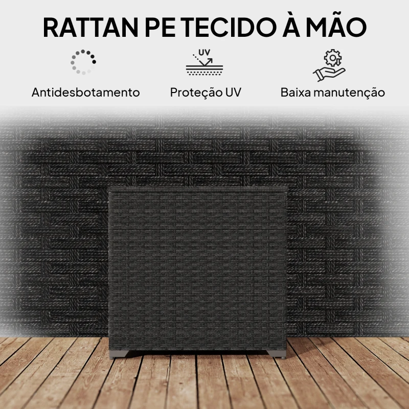 Outsunny Baú de Armazenamento Exterior de Ratã de 253L com Vara Hidráulica Forro com Fecho e Estrutura de Aço Preto