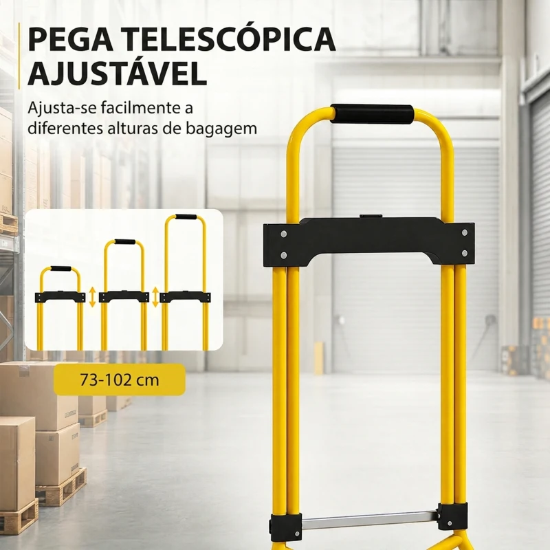 HOMCOM Carrinho Dobrável com Pega Telescópica Ajustável, Carga até 60 kg, com Rodas, para Garagem, Amarelo