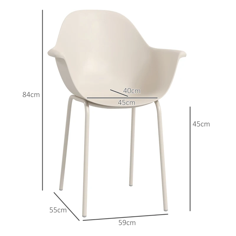 Outsunny Set 4 Scaune din Plastic cu Picioare Antiderapante, 59x55x84 cm, Gri