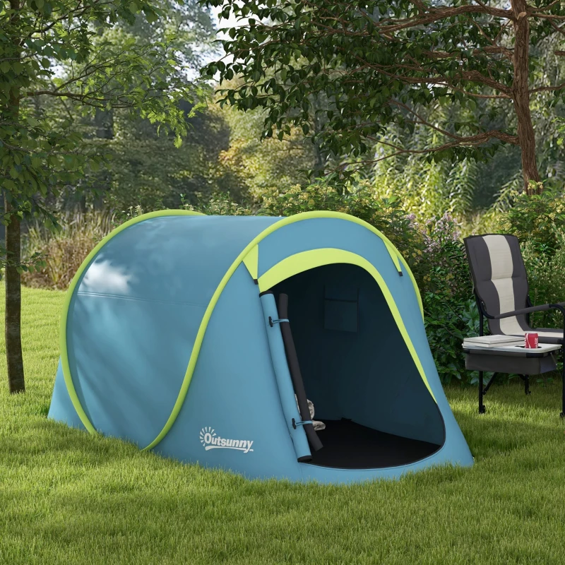 Outsunny Tenda de Campismo para 1-2 Pessoas Impermeável de 2000 mm com Bolsa de Transporte para Pesca 245x148x105 cm Azul