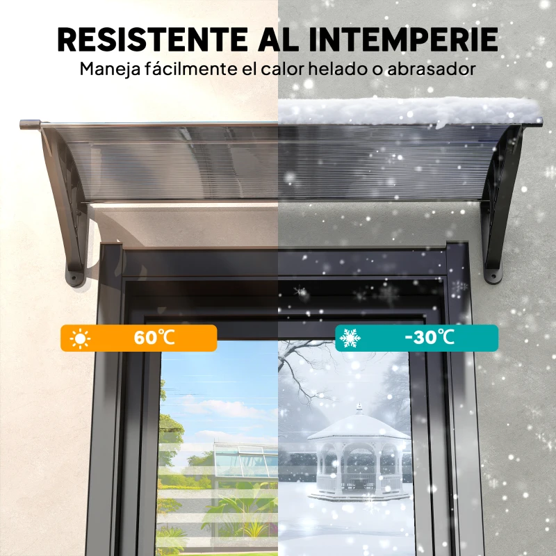 Outsunny Marquesina de Protección contra Sol y Lluvia 100x75x23 cm con Cubierta de Policarbonato para Puertas y Ventanas Negro
