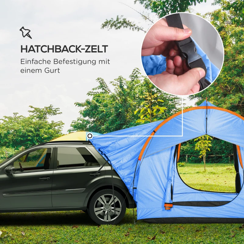 Outsunny Autozelt Campingzelt, 3 Türen, wetterbeständig, 239cm x 210cm x 210cm, Orange + Blau