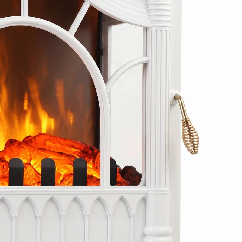 HOMCOM 3-Sided Glass Electric Fire Fan Heater, Electric Fireplace Stove Freestanding Log Burner with Flame Effect, White