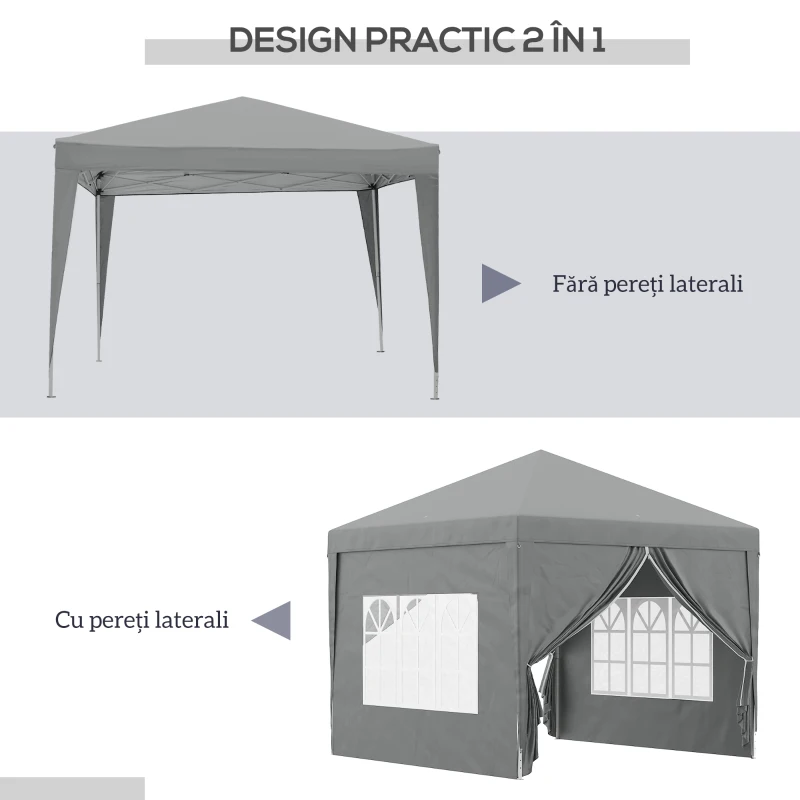 Outsunny Foișor de Exterior 3x3 m Pliabil cu 4 Panouri Laterale, din Oțel și Material Oxford, Gri Deschis