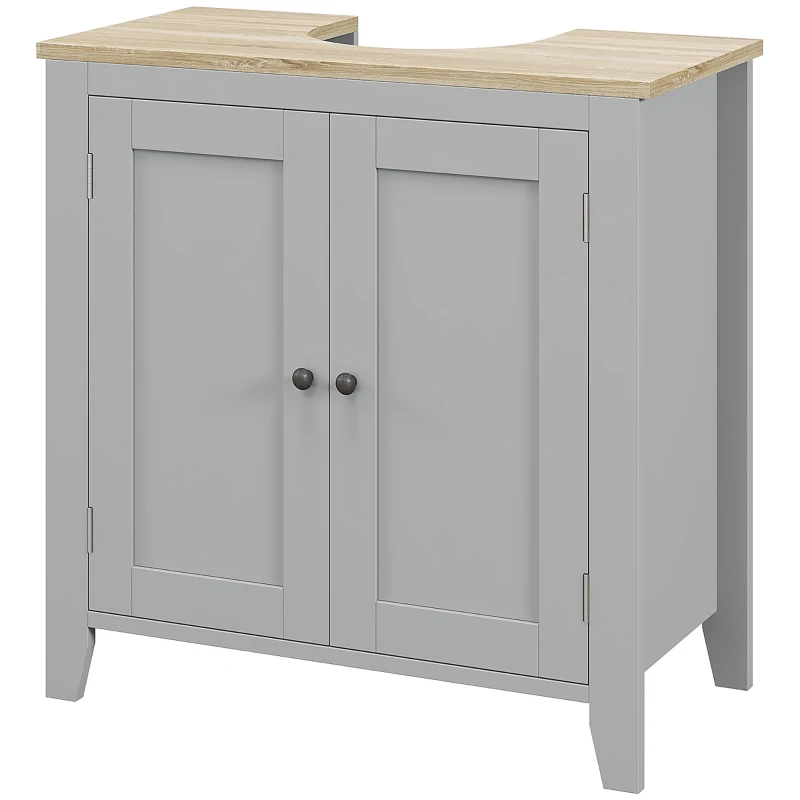 kleankin Móvel para Lavatório Pousar com 2 Portas e Prateleira Ajustável Estilo Moderno 60x30x60 cm Cinza  e Madeira