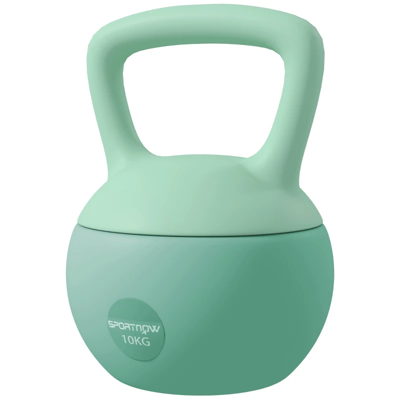 SPORTNOW Kettlebell de 10 kg Pesa Russa Preenchida de Areia Metálica e Alça Antiderrapante para Treino em Casa Ginásio 21x21x30 cm Verde