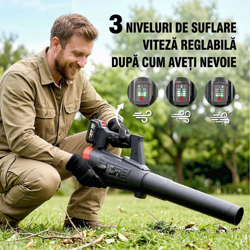 Outsunny Suflător cu Baterie 18V, Suflător de Frunze cu 2 Baterii 4Ah, Motor Brushless 600W, 3 Trepte Viteză 149 km/h, Turbo Boost, 2 Țevi, Încărcător, pentru Grădină Frunze Zăpadă Praful