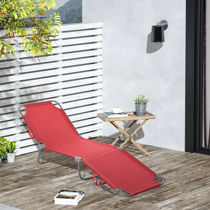 Outsunny Espreguiçadeira Dobrável Espreguiçadeira de Jardim com Encosto Ajustável em 5 Posições para Terraço 187x55x24 cm Vermelho