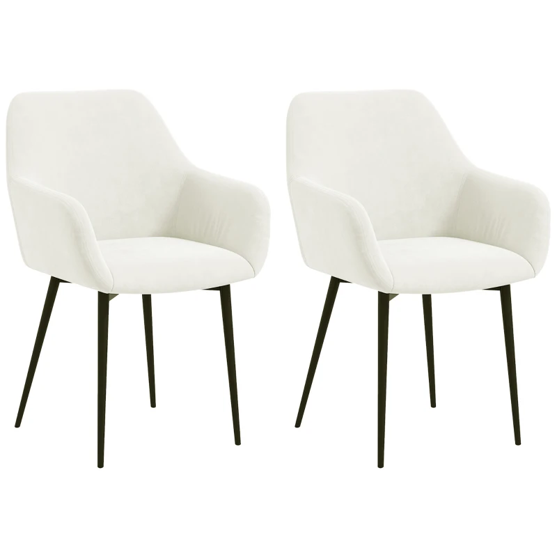HOMCOM Set 2 Scaune de Dining Nordice Tapițate cu Brațe Curbate din Material Catifelat, 54x57x80 cm, Crem