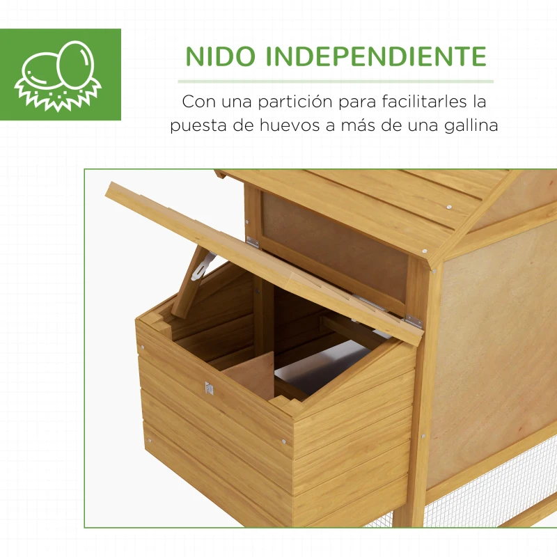 PawHut Gallinero de Madera para Exterior XXL Gallinero con 2 Corrales de Alambre Caja Nido con Techo Abrible Bandeja Extraíble de Metal Galvanizado y Rampa 151,5x54x87 cm Natural