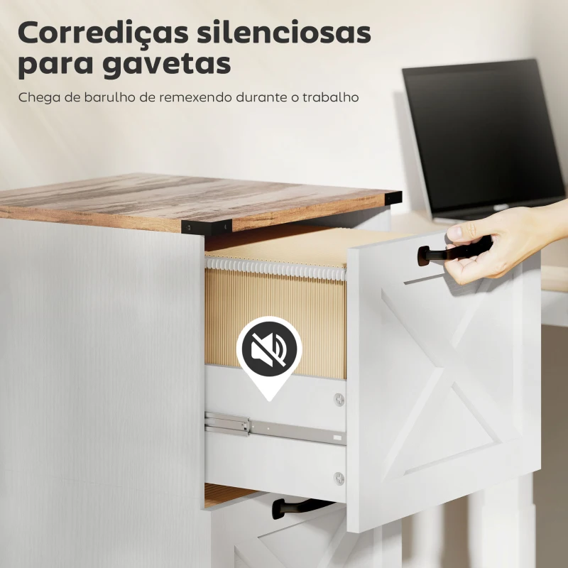 HOMCOM Arquivador com 2 Gavetas com Trilho Suspenso para A4 e Carta 40x40x71 cm Branco