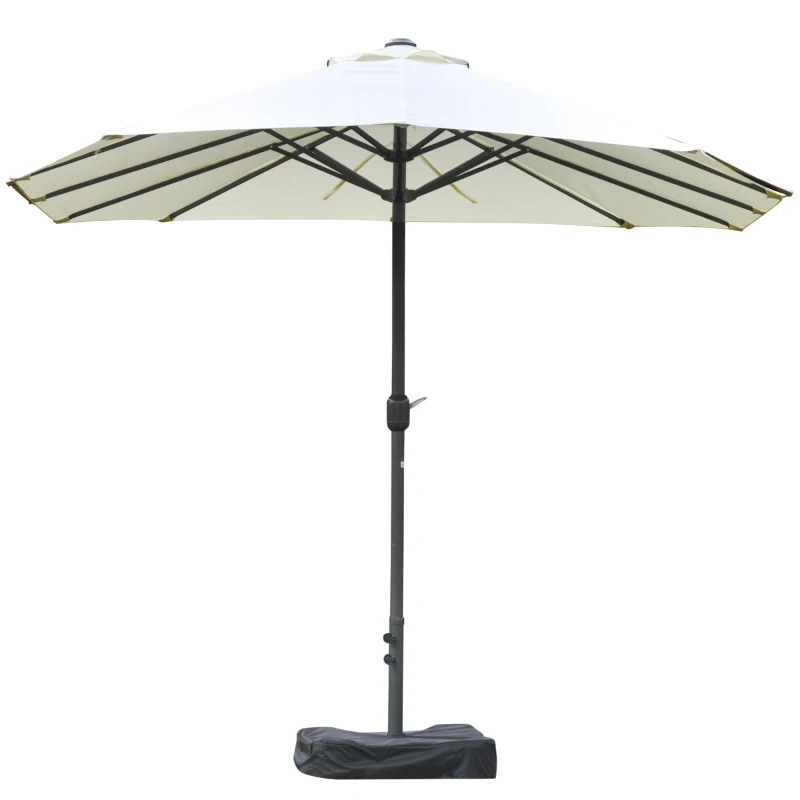 Outsunny Umbrelă Dublă cu 12 Spițe, Bază în Cruce și Manivelă, din Oțel și Poliester, 455x265x238 cm, Bej