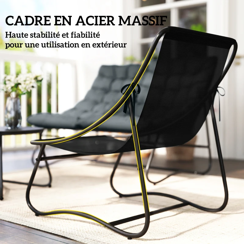 Outsunny Salon de Jardin 4 Pièces avec Coussins Épais 8cm Ensemble Mobilier Extérieur en Acier et Textilène Respirant Gris