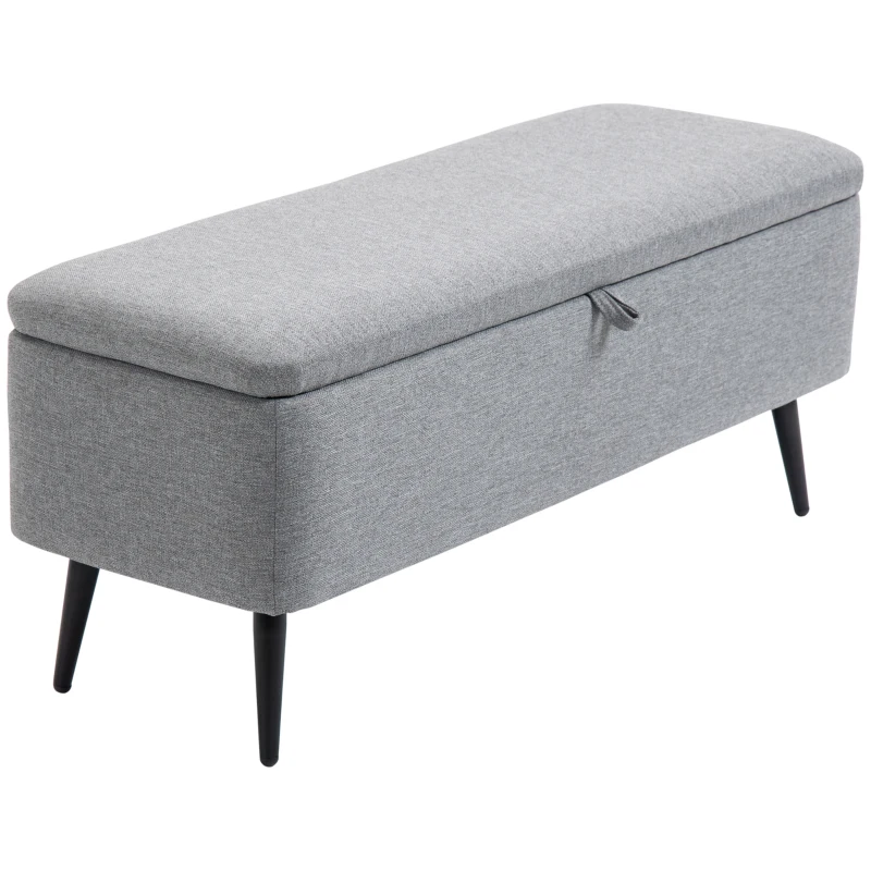HOMCOM Banco de Armazenamento Estofado em Linho com Tampa Abatível e Pés de Aço Carga Máxima 150kg 101x38,5x44,5 cm Cinza