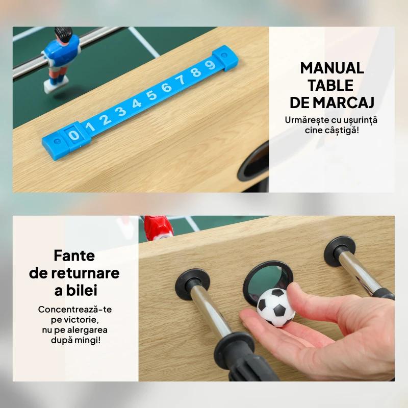 SPORTNOW Fotbal de Masă Pliabil cu Mânere Antiderapante, 2 Mingii și Tabele de Scor, Verde și Lemn Natural