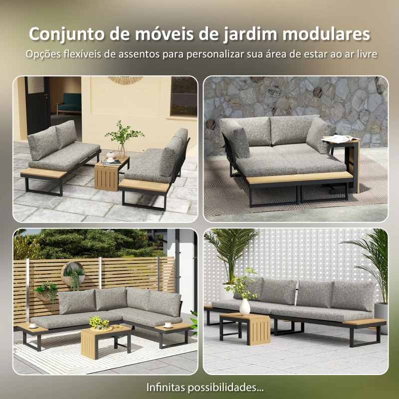 Outsunny Conjunto de Móveis de Jardim com Sofás de 2 Lugares, Mesa de Centro e Almofadas Espessas para Exterior, Cinza Claro