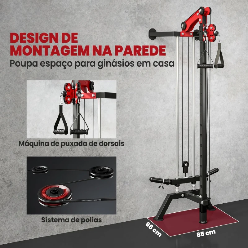 SPORTNOW Máquina de Polia Alta e Baixa de Parede Ajustável com 16 Posições e Barra para Puxadas para Ginásio em Casa