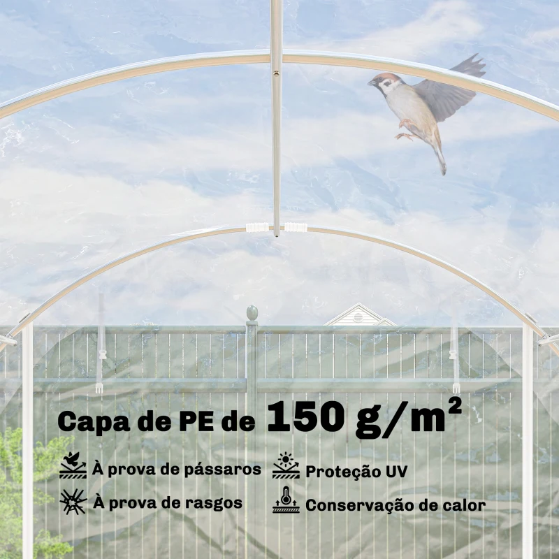 Outsunny Estufa tipo Túnel 296x597x199 cm com 2 Portas Enroláveis Estrutura de Aço Galvanizado e Cobertura em PE 150g/m² Transparente