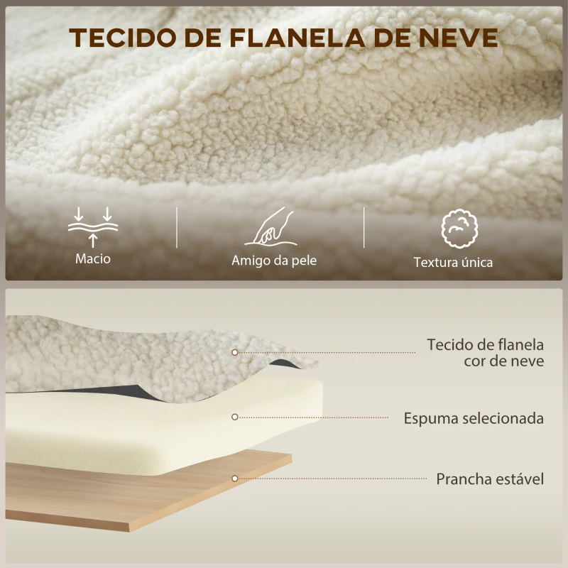 HOMCOM Cadeira de Baloiço com Almofada Lombar Estofada em Franela Neve Encosto Alto Base em Madeira e Bolsos Laterais Creme