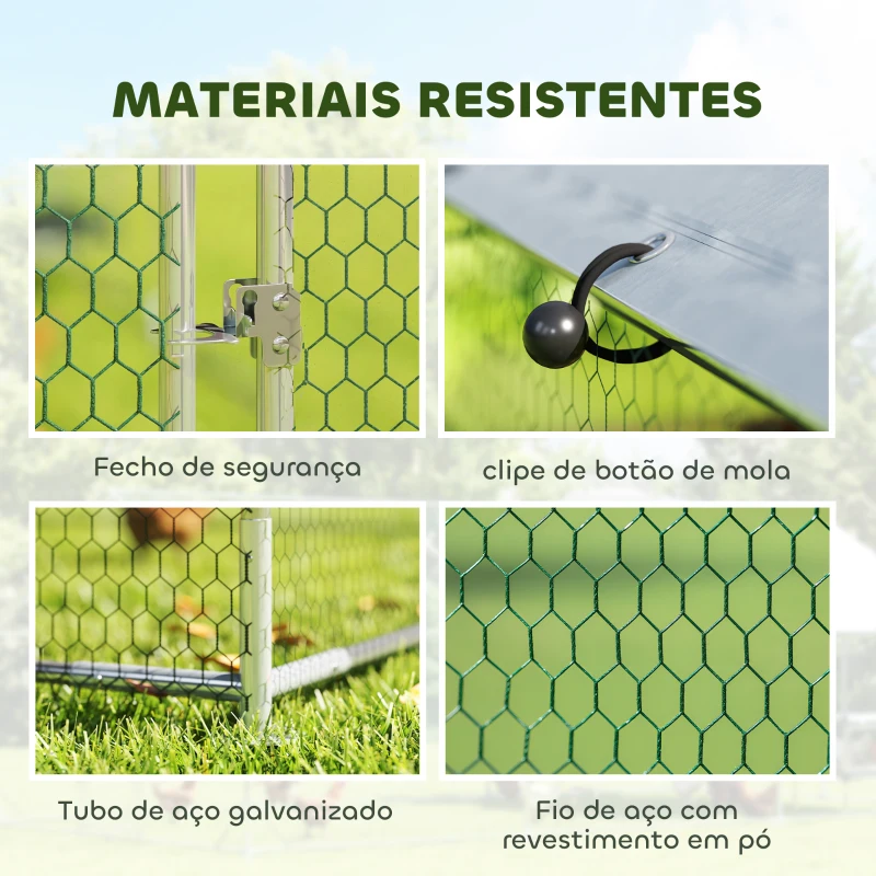 PawHut Galinheiro de Exterior 2,8x5,1x1,9 m Cobertura de Tecido Oxford Anti-UV Impermeável Fechos para 15-24 Galinhas Prateado