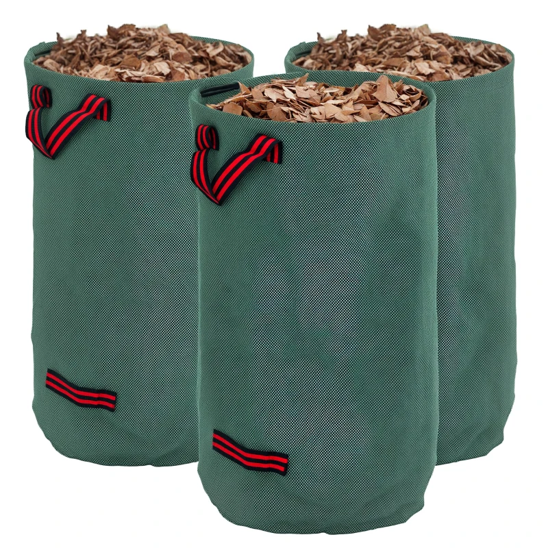 Outsunny Gartensack 3x120L wasserdicht Gartenabfallsack mit Griffe, stabil Laubsack UV Schutz Grün
