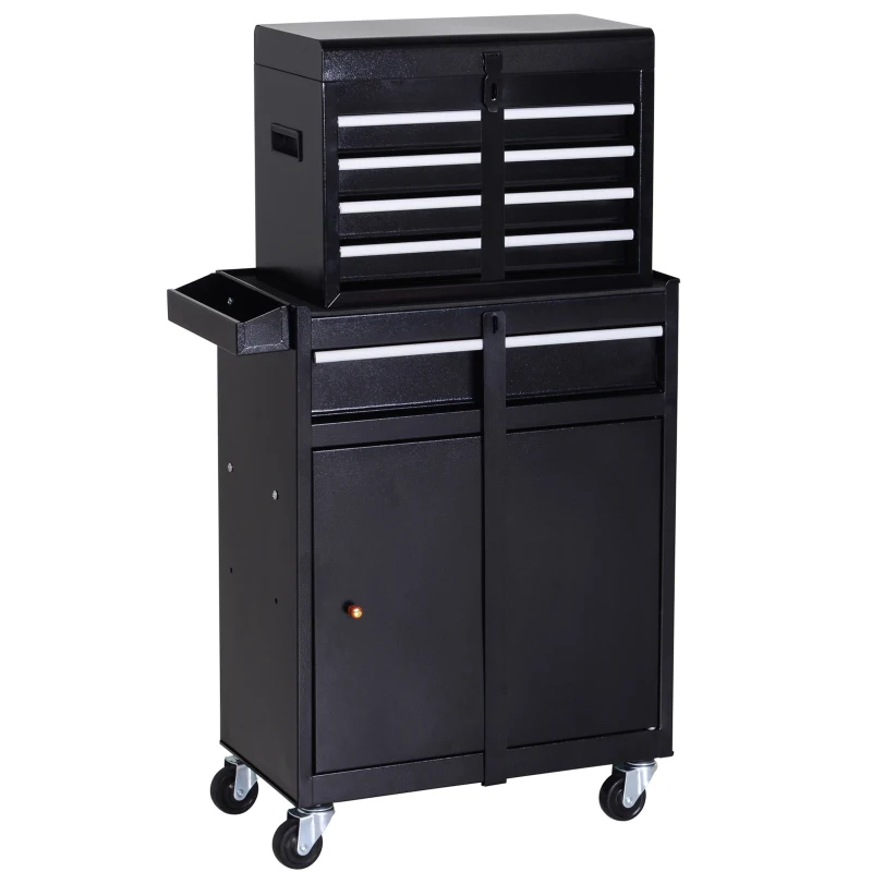 DURHAND Carro de Ferramentas com Rodas Carro de Ferramentas Móvel com 5 Gavetas Armário de Armazenamento e Almofada Antiderrapante Carga 52kg para Garagem 60x28x104,5cm Preto
