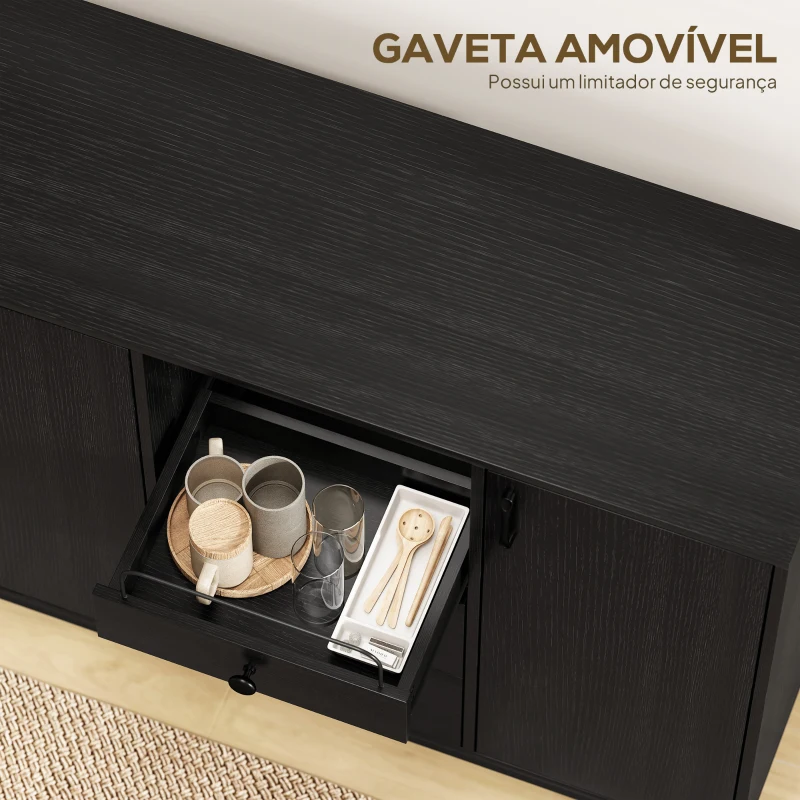 HOMCOM Aparador com 3 Portas e 3 Gavetas Prateleiras Ajustáveis para Cozinha, Entrada Sala de Jantar Quarto 143,5x40x90 cm Preto