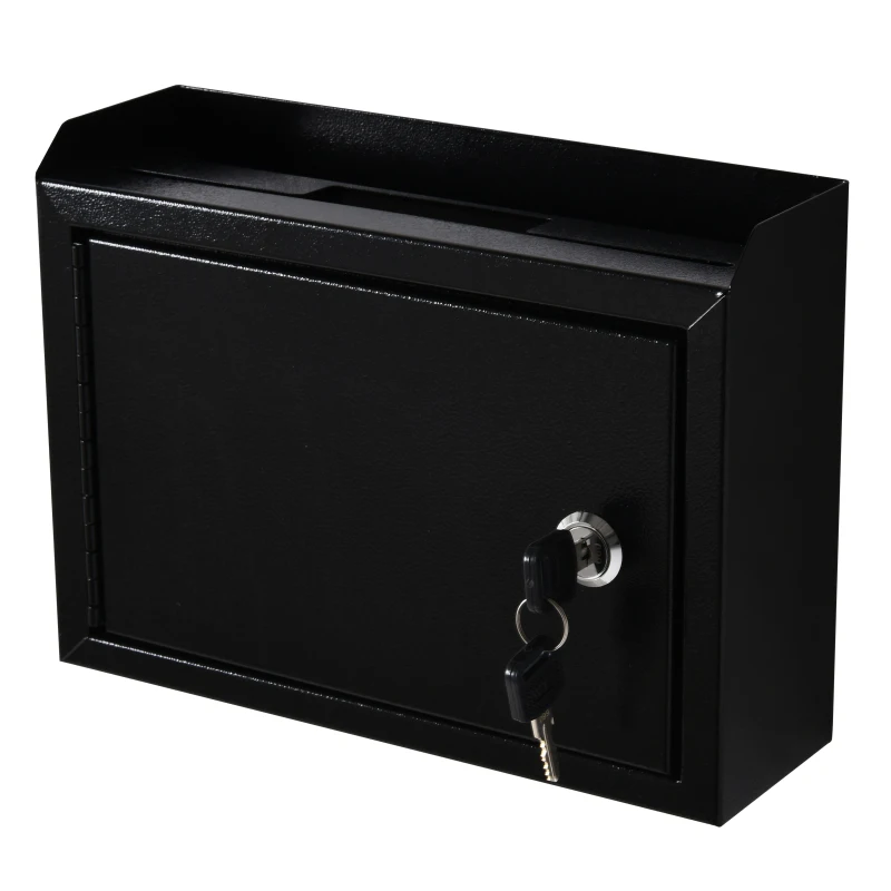 HOMCOM Briefkasten Wandbriefkasten Postkasten abschließbar mit Kassenschublade Funktion inkl. 2 Schlüssel Stahl Schwarz 25 x 7,7 x 18,5 cm