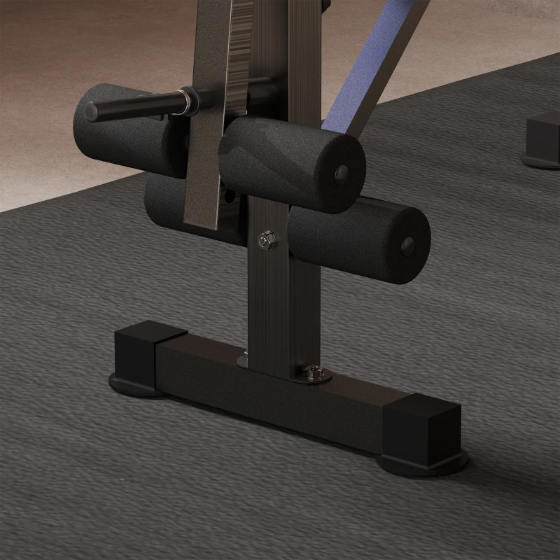 HOMCOM Banco de Musculação com Encosto Ajustável e Suporte para Barras Regulável para Treino em Casa Ginásio 175x139x127 cm Preto e Azul