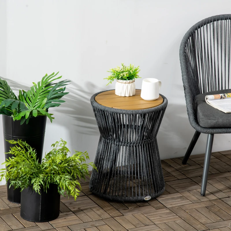 Outsunny Gartentisch im Boho-Stil, wetterbeständig, PE-Rattan, 39 cm x 39 cm x 49 cm, Schwarz + Natur