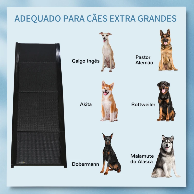 PawHut Rampa Dobrável para Cães com Superfície Antiderrapante Alça e Gancho Carga Máxima 60 kg 158x43,5x2,5 cm Preto