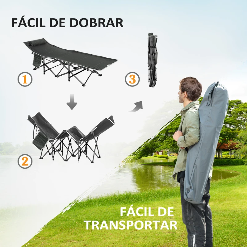 Outsunny Cama de Campismo Dobrável com Almofada Bolso Lateral e Bolsa de Transporte 188x64,5x53 cm Preto e Azul Escuro