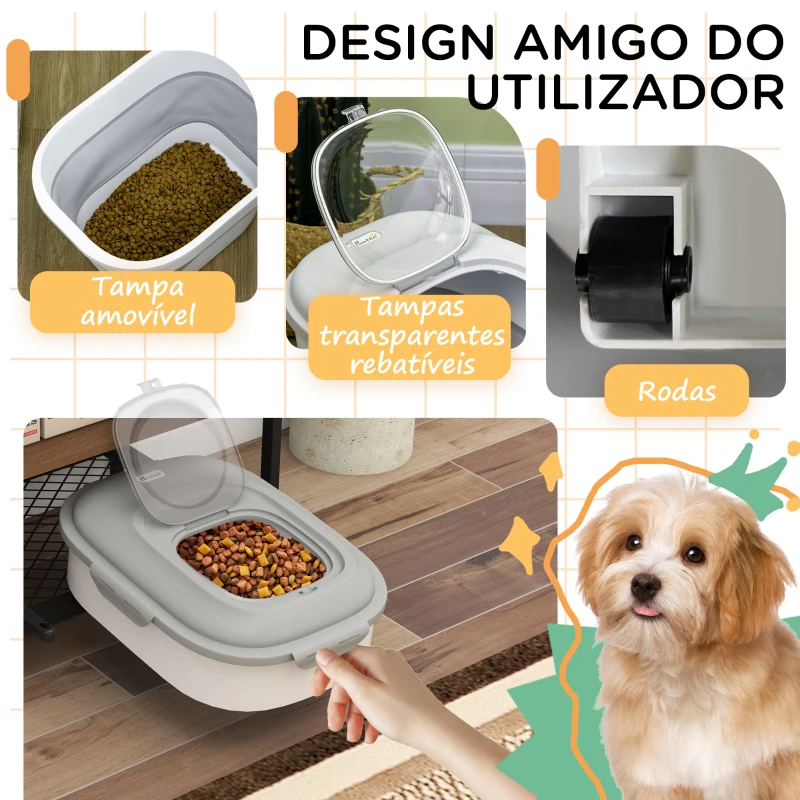 PawHut Recipiente de Comida para Cães 25L com Rodas Copo Medidor Tigela dobrável e colher cinza
