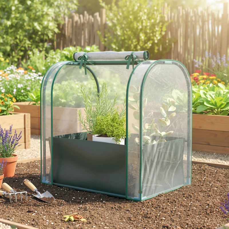Outsunny Mini Estufa com Bolsa de Plantação Estufa Pequena Portátil para Interior e Exterior 68x50x70 cm Verde