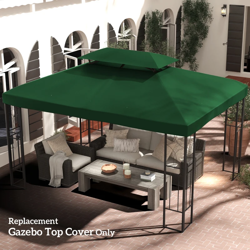Outsunny Toldo de Substituição 4x3m para Pérgola 2 Níveis Respirável com 10 Orifícios de Drenagem Cobertura de Substituição Verde