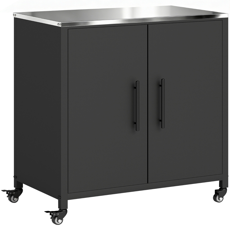Outsunny Pflanztisch mit Unterschrank Metall Outdoor Gartenschrank mit Edelstahl-Arbeitsplatte, abnehmbar Regal